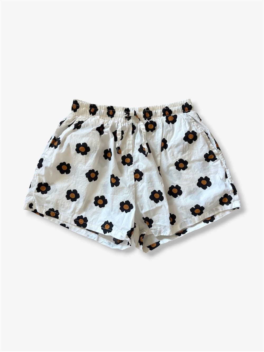 Daisy Floral Print Sleep Shorts Black White Gold Summer Loungewear Y2K Womens XS